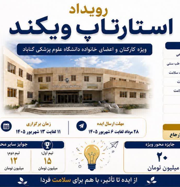 رویداد استارتاپ ویکند ویژه کارکنان و اعضای خانواده دانشگاه علوم پزشکی گناباد